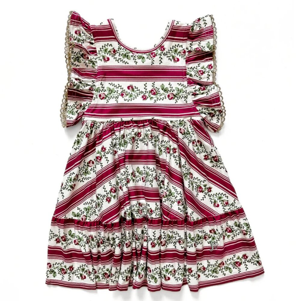 Jane + Jo Floral Holiday Christmas Striped Girls Dress